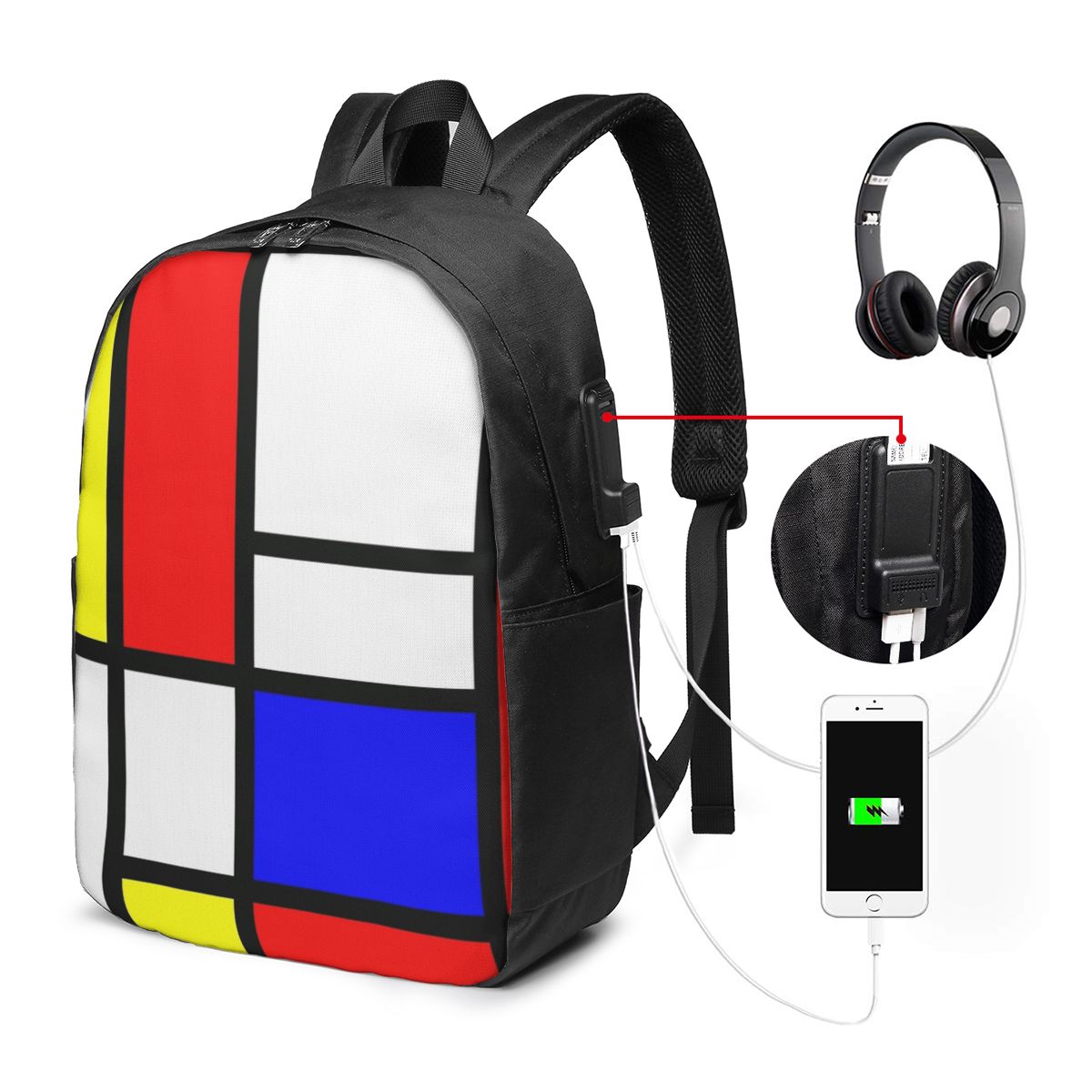 Laptops - Piet Mondrian Kompozisyon Sırt Çantası Seyahat
