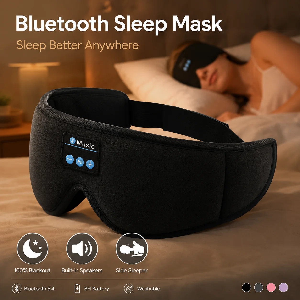 Sleep Mask Headphones Bluetooth - Kablosuz Uyku Kulaklığı Göz Maskesi, Yan