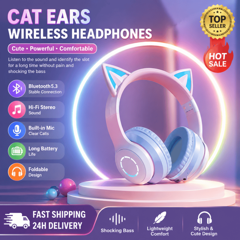 Cat Ear Bluetooth Headset Led - Yeni Çok Satan RGB Baş Üstü
