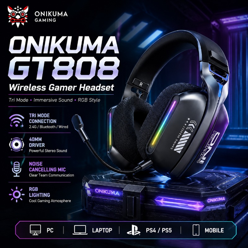 ONIKUMA GT808 Kablosuz Oyun Ku - Gaming Headset With Mic Rgb incelemesi ve fiyatı